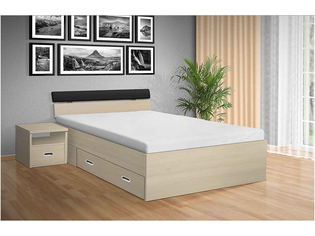 Moderní kvalitní dřevěná postel s úložným prostorem RAMI M 160x00 cm akát