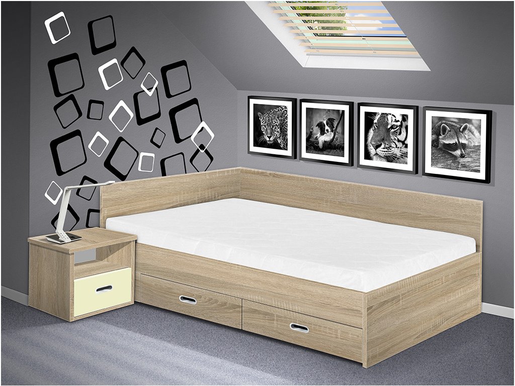 Moderní postel s úložným prostorem Renata 120x200 cm dub sonoma světlý