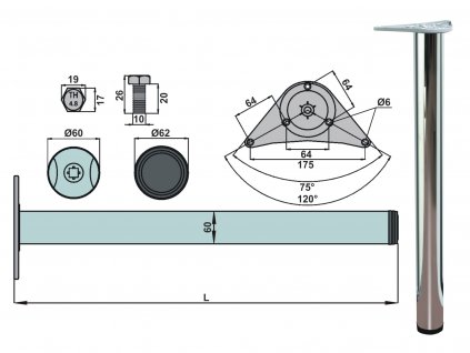 Kovová stolová noha chrom