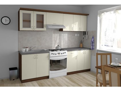 Kuchyňská linka Bára B v dekoru ořech s dvířky v krému