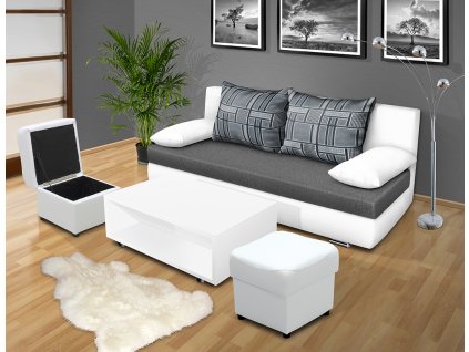 Rozkladací pohovka s úložným prostorem a taburety Avanue 160 cm bílá šedá