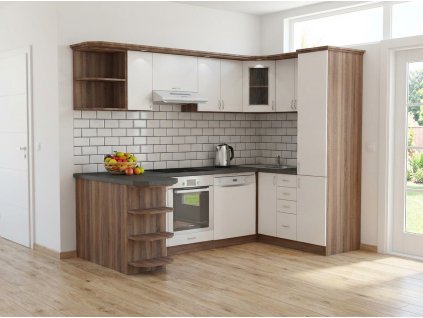 Kuchyňská linka Bára F v dekoru dub sonoma tmavý s bílými dvířky
