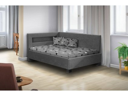 Moderní postel Mia Robin 140x200 cm s LED světlem, s úložným prostorem v šedé barvě
