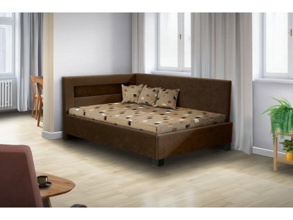 Moderní postel Mia Robin 140x200 cm s LED světlem, s úložným prostorem v hnědé barvě