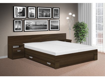 Moderní manželská postel s nočními stolky a úožným prostorem Simon 180x200 cm ořech