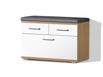 Předsíň botník se sedákem, záuvkami a výklopnými dvířky PR03Z š. 80 cm buk bílá