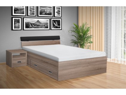 Moderní kvalitní dřevěná postel s úložným prostorem RAMI M 160x00 cm dub sonoma tmavý