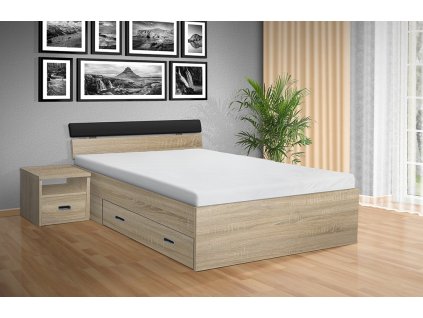 Moderní kvalitní dřevěná postel s úložným prostorem RAMI M 140x200 cm dub sonoma světlý