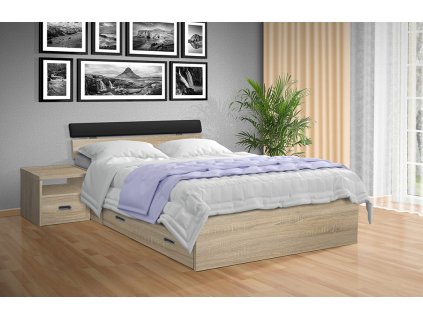 Moderní kvalitní dřevěná postel s úložným prostorem RAMI M 140x200 cm dub sonoma světlý
