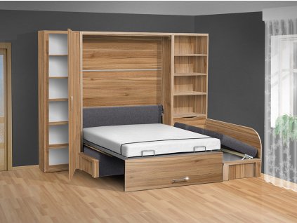 Výklopná postel s pohovkou VS 3075 140x200 cm policová skříň 60 cm ořech lyon