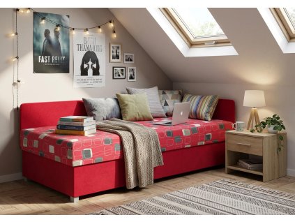 Čalouněná válenda Mirka s úložným prostorem a s čely o rozměru 90x200 cm, červená