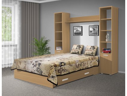 Moderná posteľ s lamelovým roštom a úložným priestorom Kora 140x200 cm buk