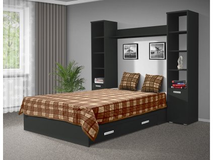 Moderní postel s lamelovým roštem a úložným prostorem Kora 160x200 cm antracit
