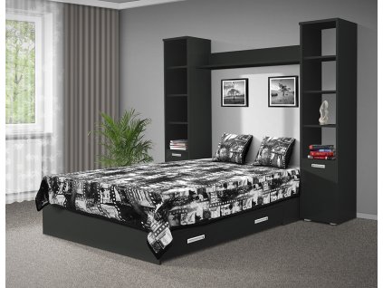 Moderní postel s lamelovým roštem a úložným prostorem Kora 180x200 cm antracit