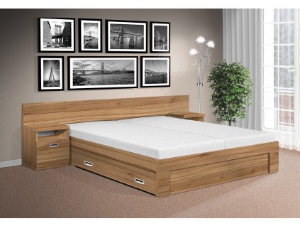 Moderní manželská postel s nočními stolky a úožným prostorem Simon 160x200 cm ořech lyon