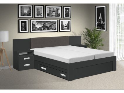 Kvalitní manželská postel s elektrickými polohovacími rošty Gama 180x200 cm s nočními stolky antracit šedá