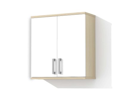 Horní koupelnová skříňka K38 o šíři 60 cm v dekoru akát s bílými dvířky