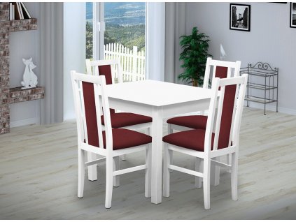 Jídelní set pro 4 osoby se stolem 80x80 cm a židlemi v dekoru bílá/bordó