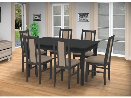 Jídelní set Brooklyn pro 6 lidí se židlemi a stolem 140x115 cm v dekoru antracit/béžová