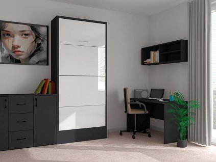 Sklápěcí postel VS 21054 šířka 90cm v dekoru antracit s bílými dveřmi v lesku
