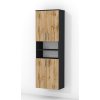Vysoká koupelnová skříňka s policemi a dvířky K15 š. 60 cm v dekoru antracit s dvířky dub wotan