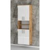 Vysoká koupelnová skříňka s policemi a dvířky K15 š. 60 cm v dekoru adub wotan s bílými lesklými dvířky