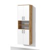 Vysoká koupelnová skříňka s policemi a dvířky K15 š. 60 cm v dekoru dub wotan s bílými dvířky