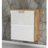 Koupelnová skříňka s košem na prádlo K19 š. 60 cm v dekoru dub wotan s bílými lesklými dvířky