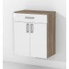 Závěsná koupelnová skříňka K24 š. 60 cm v dekoru dub sonoma s bílými dvířky v lesku