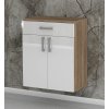 Závěsná koupelnová skříňka K24 š. 60 cm v dekoru dub sonoma s bílými dvířky v lesku