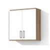 Horní koupelnová skříňka K38 o šíři 60 cm v dekoru dub sonoma tmavý s bílými lesklými dvířky