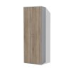Moderní levná vysoká policová skříň s plnými dveřmi Alfa 126 š. 60 cm v kombinaci dekorů šedá a dub sonoma tmavý