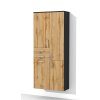 Vysoká, závěsná koupelnová skříňka K39 s košem na prádlo v dekoru antracit s dvířky dub wotan