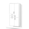 Vysoká, závěsná koupelnová skříňka K39 s košem na prádlo v dekoru bílá s lesklými dvířky