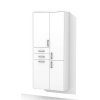 Vysoká, závěsná koupelnová skříňka K39 s košem na prádlo v dekoru bílá