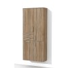 Vysoká, závěsná koupelnová skříňka K39 s košem na prádlo v dekoru dub sonoma tmavý