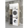 Vysoká koupelnová skříňka na pračku a sušičku K47 v dekoru akát s bílými dveřmi v lesku