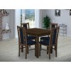Jídelní set pro 4 osoby se stolem 80x80 cm a židlemi v dekoru ořech/tmavě modrá