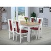 Jídelní set pro 4 osoby se stolem 120x80 cm a židlemi v dekoru bílá deska dub sonoma židle bordó