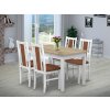 Jídelní set pro 4 osoby se stolem 120x90 cm a židlemi v dekoru bílá deska dub sonoma, židle skořicové