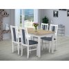 Jídelní set pro 4 osoby se stolem 140x90 cm a židlemi v dekoru bílá, deska dub sonoma, židle sv. modré
