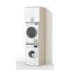 Vysoká koupelnová skříňka na pračku a sušičku K48 v dekoru akát s bílými dveřmi v lesku