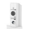 Vysoká koupelnová skříňka na pračku a sušičku K48 v dekoru bílá s dveřmi v lesku
