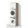 Vysoká koupelnová skříňka na pračku a sušičku K48 v dekoru dub sonoma tmavý s bílými dveřmi v lesku