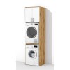 Vysoká koupelnová skříňka na pračku a sušičku K48 v dekoru dub wotan s bílými dveřmi