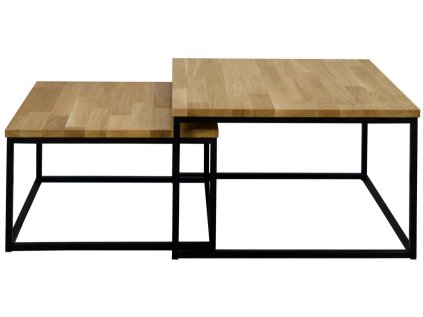 Konferenční stolek GINO, set dvou čtvercových stolků, černá kovová konstrukce, horní desky v dekoru dub artisan, pohled zepředu