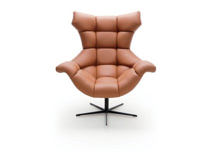 Kožené křeslo CORAL, čelní pohled, vysoké prošívané opěradlo