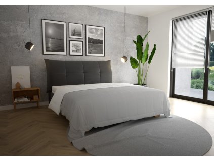 Čalouněná postel JOKO Blanář, pohled v interiéru ložnice s postelí u okna a světlými doplňky.