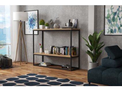Regál DULIT v interiéru, kovová konstrukce s policemi