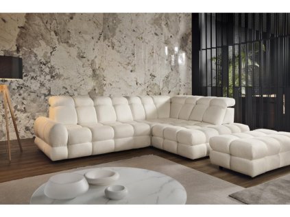 Světlá sedací souprava BELLUGA L v elegantním interiéru obývacího pokoje, celkový pohled